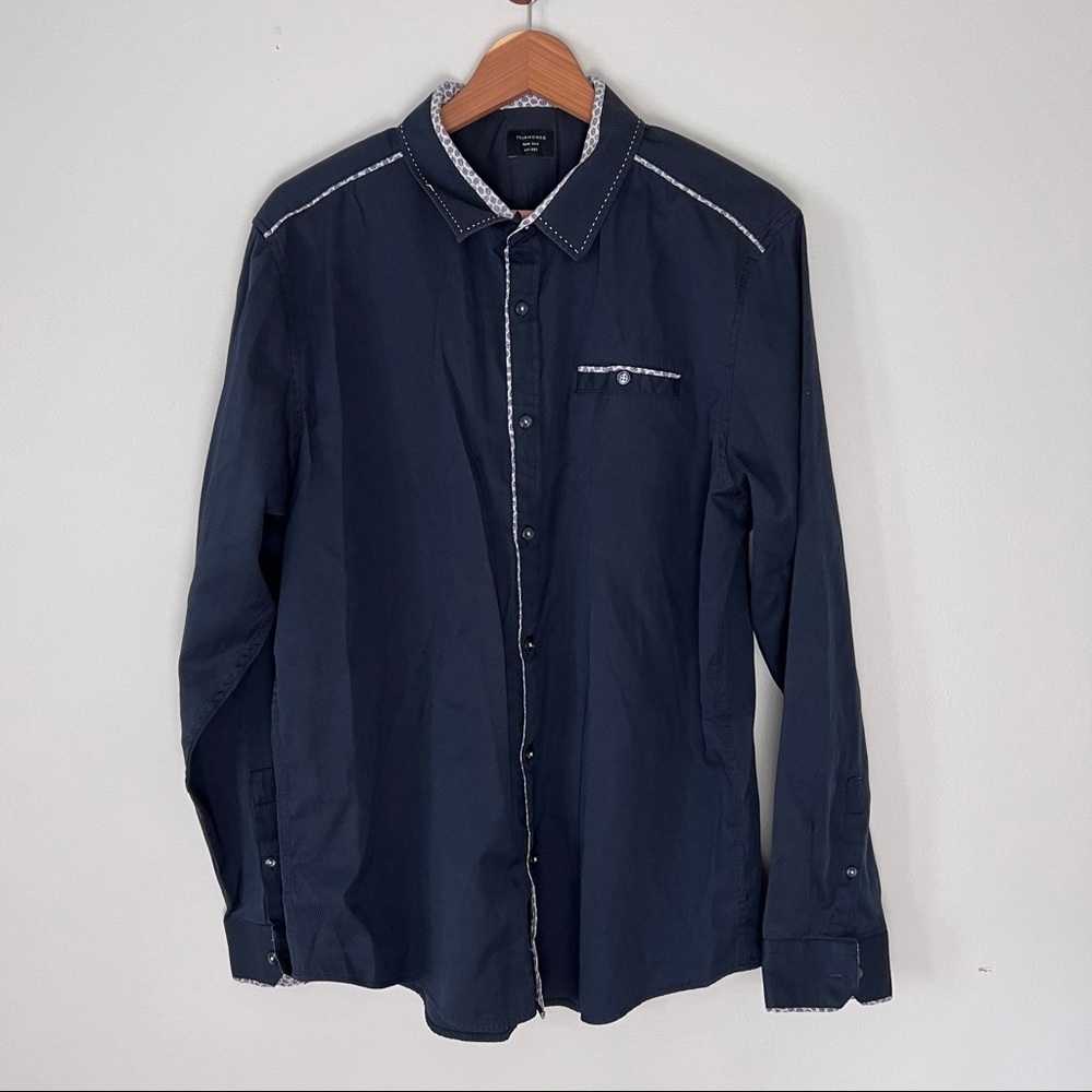 7 diamonds Navy Button Down Shirt w/Paisley Accents • XXL